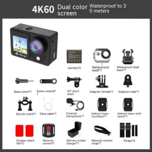Color: 4K60 HD Dual Color Screen - Waterproof 30 M True 4K Riding Camera Anti-shake Wide Angle HD Action Camera