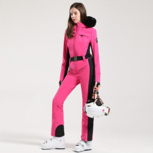 Color: Rose Red, size: XS - One-piece Ski Suit Female Professional Double-board Thickened Warm