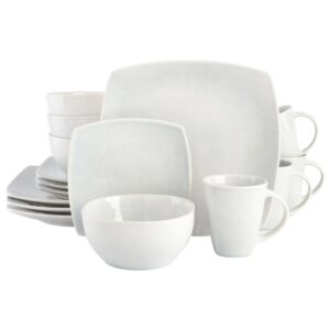 Gibson Home Soho Lounge 16 Piece Soft Square Stoneware Dinnerware Set in Stone Grey