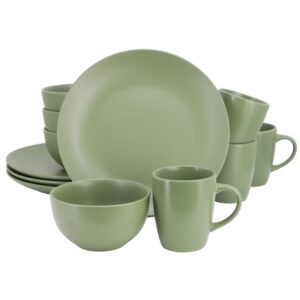 Gibson Home Everyday Plus 12 Piece Round Stoneware Dinnerware Set in Green