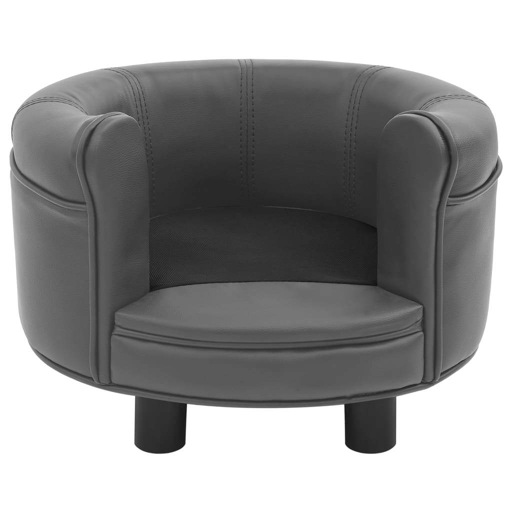 vidaXL Dog Sofa Grey Faux Leather, Plush, Solid Fir Wood 18.9x18.9x12.6 in - Image 3