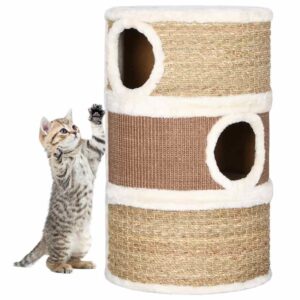 vidaXL Cat Barrel Brown, White Flakeboard, plush, seagrass Large Durable