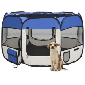 vidaXL Dog Playpen Blue and Cream Polyester, Steel 43.3 x 43.3 x 22.8 in