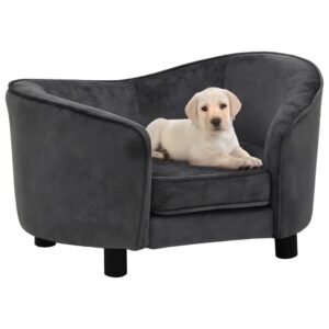 vidaXL Dog Sofa Dark Grey Plush (80% polyester, 20% cotton), solid fir wood