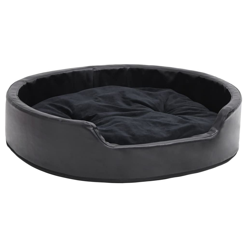 vidaXL Dog Bed Black Faux leather, plush, PP cotton, foam Medium - Image 2