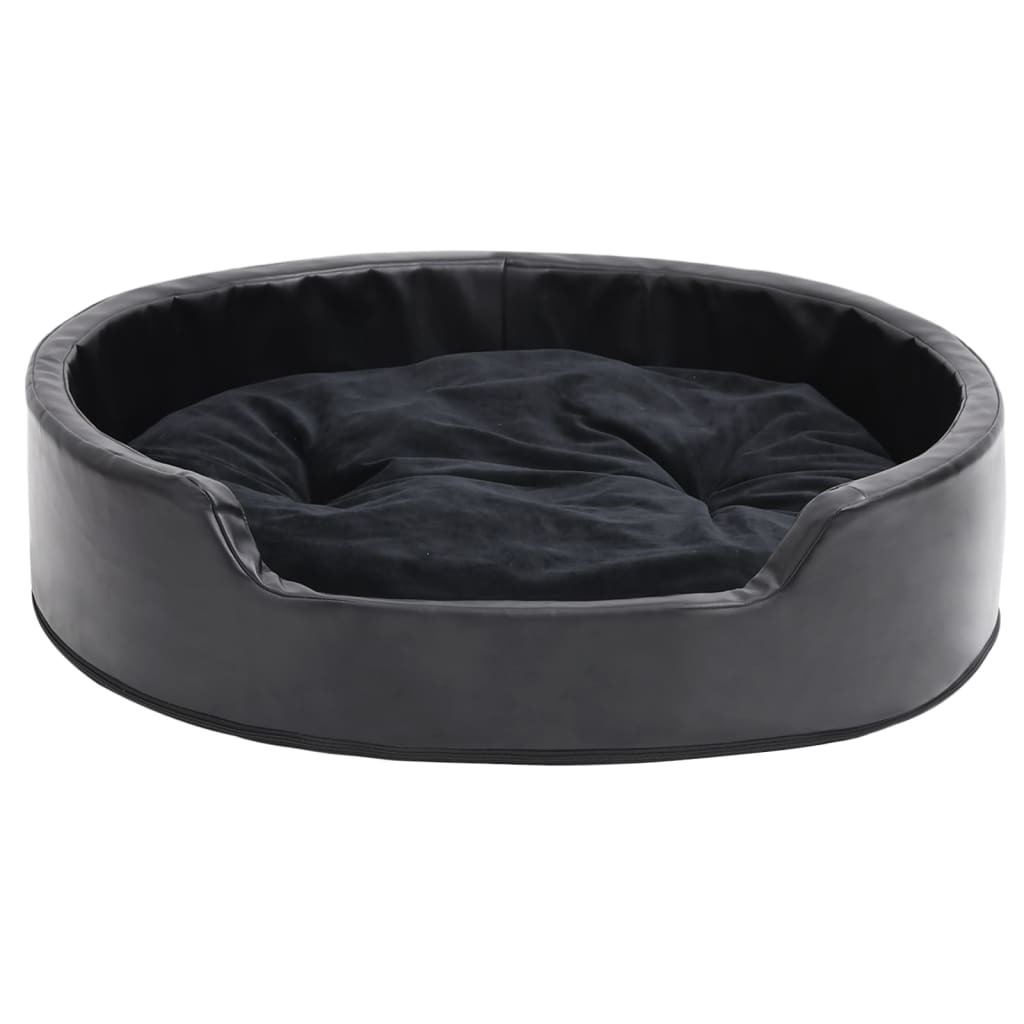 vidaXL Dog Bed Black Faux leather, plush, PP cotton, foam Medium - Image 3