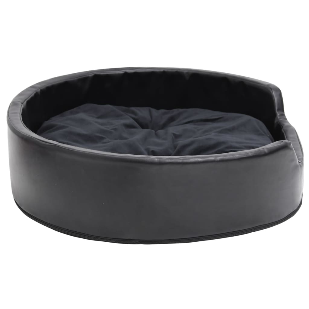 vidaXL Dog Bed Black Faux leather, plush, PP cotton, foam Medium - Image 4