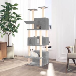 vidaXL Cat Tree Light grey Engineered wood 70.9 in Adjustable Armrests