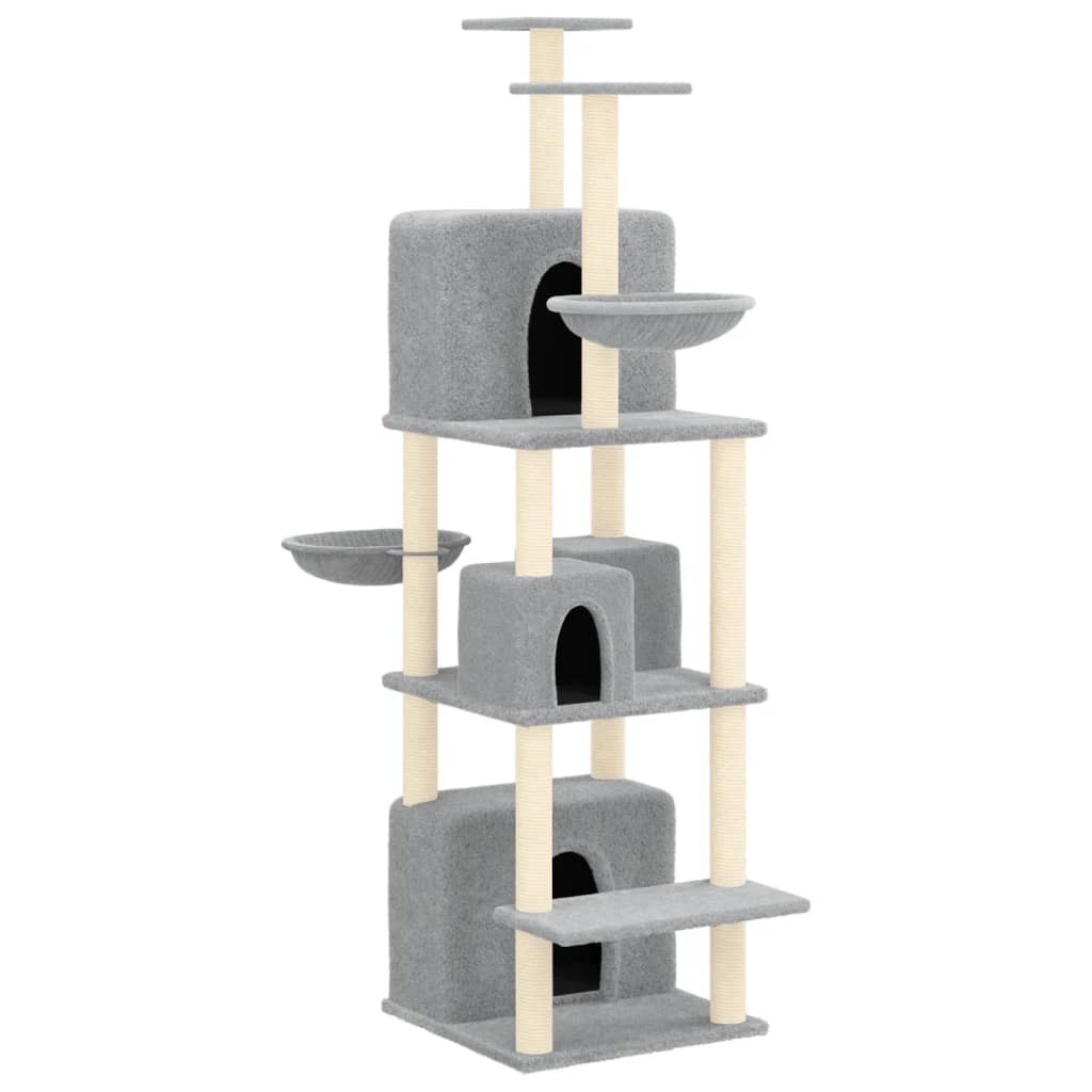 vidaXL Cat Tree Light grey Engineered wood 70.9 in Adjustable Armrests - Image 2