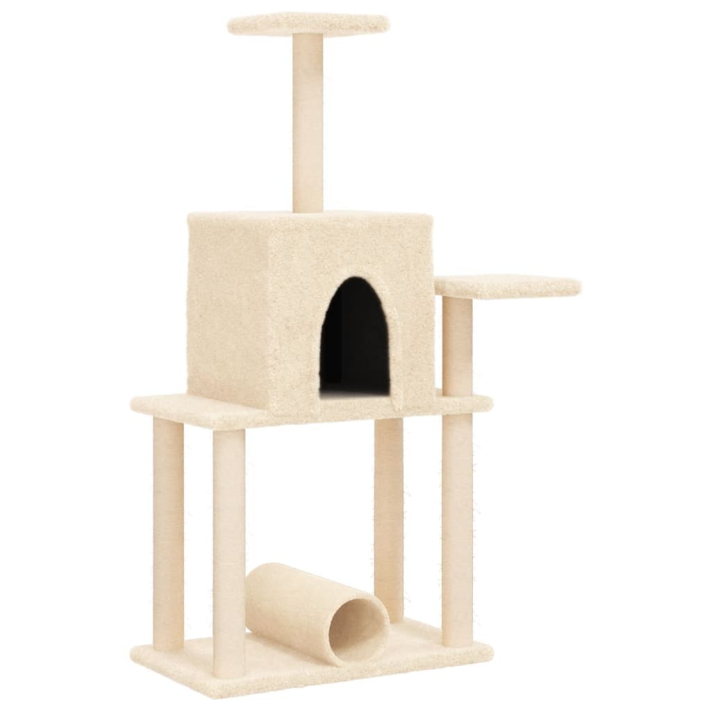 vidaXL Cat Tree Cream Engineered wood, plush, sisal Medium Cat Tree - Image 2