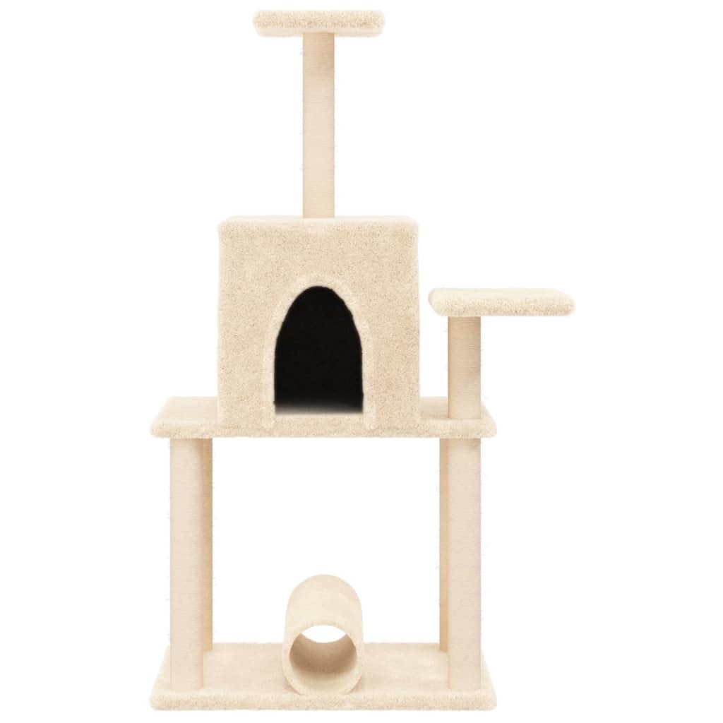 vidaXL Cat Tree Cream Engineered wood, plush, sisal Medium Cat Tree - Image 4
