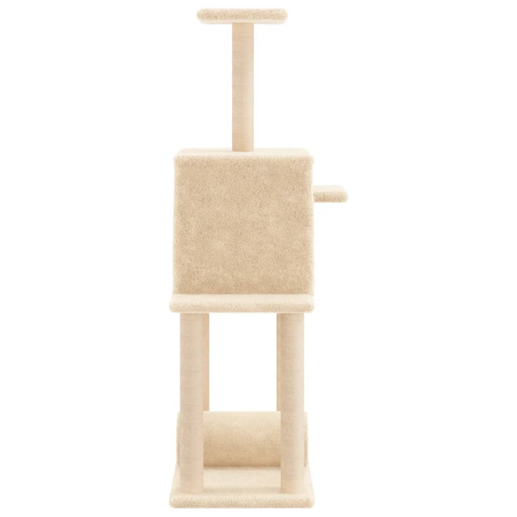 vidaXL Cat Tree Cream Engineered wood, plush, sisal Medium Cat Tree - Image 5