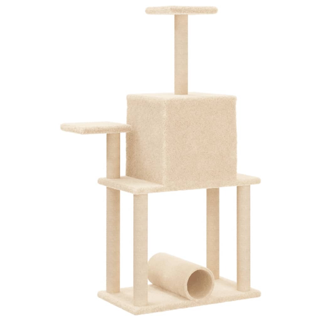 vidaXL Cat Tree Cream Engineered wood, plush, sisal Medium Cat Tree - Image 6
