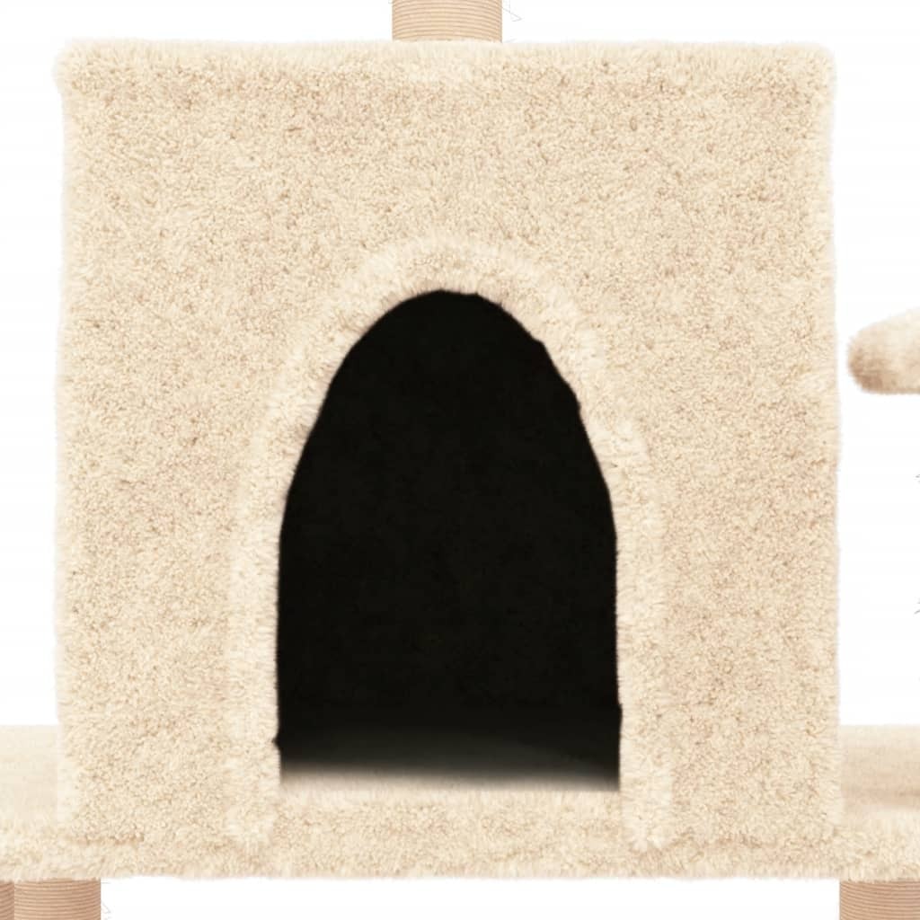 vidaXL Cat Tree Cream Engineered wood, plush, sisal Medium Cat Tree - Image 7