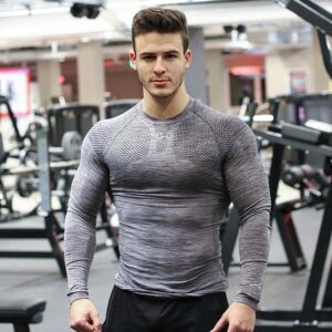 Long-sleeved tights fitness clothes sports tops high-elastic breathable round neck training suits bottoming shirt men's quick-drying clothes - Color: Black short sleeve, Size: XXL