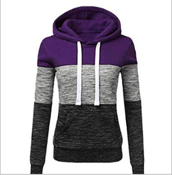 Color: Purple, size: M - Colorblock Hooded Drawstring Sweater - Image 2