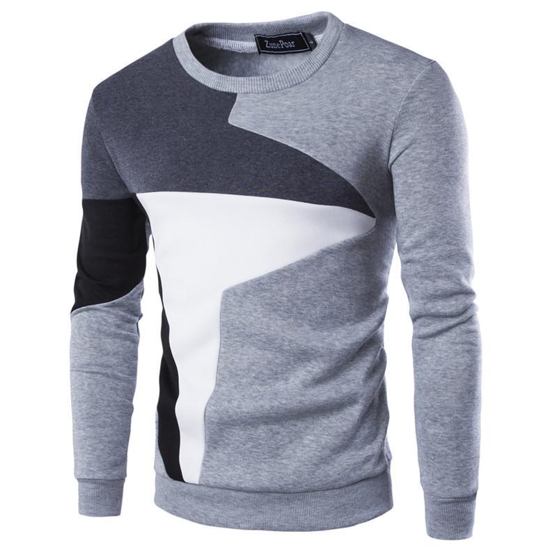 Color: Light Gray, Size: 3XL-A1, style: - Casual Sweatshirt O-Neck Patchwork Slim Fit Pull Over - Image 2