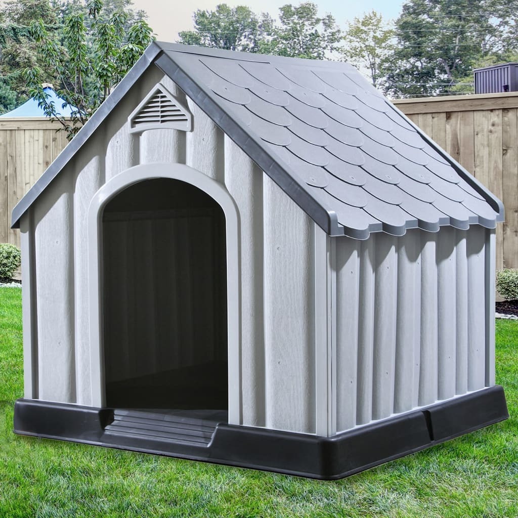 vidaXL Dog House Gray Plastic Large Durable Dog House Rectangular - Image 3