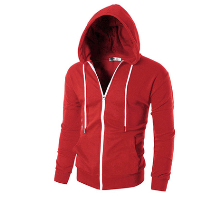 Color: gules, Size: S - Men's Hooded Zip Cardigan - Image 2
