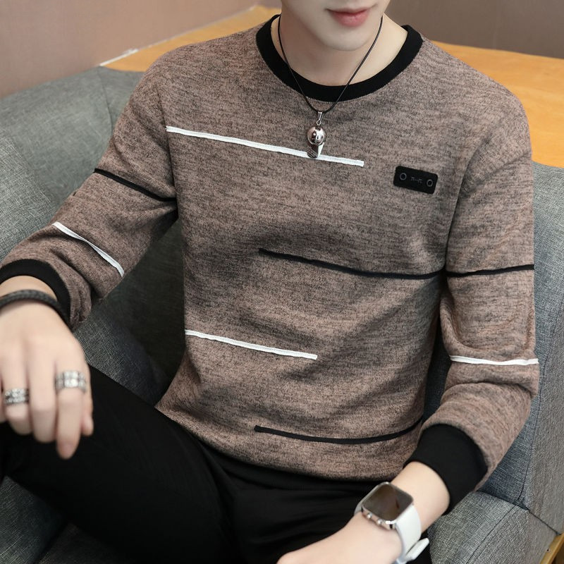 style: Plus velvet, Color: 2Grey-L, Size: - Spring And Autumn Men's Pullover Sweater Slim Top - Image 2