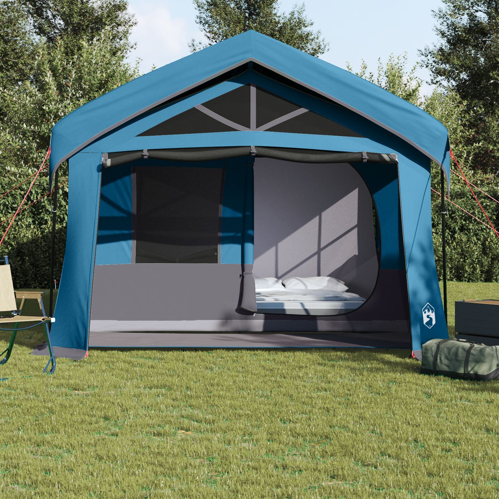 vidaXL Camping Tent with Windows Blue 10-Person Waterproof - Image 4