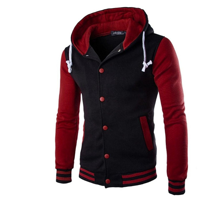Size: M, Color: Red - Baseball clothing men's sweater cotton color matching cardigan single row button hoodie - Image 2