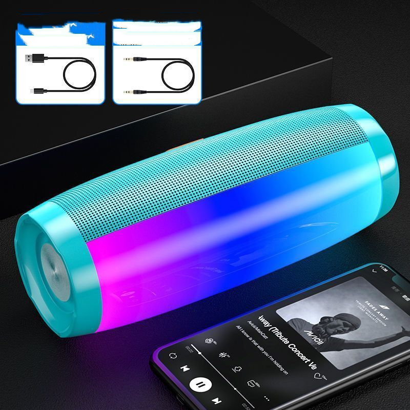 Color: Flagship green lights, style: Speaker charging cable - Colorful Lights Bluetooth Speaker High Volume Audio Subwoofer - Image 2
