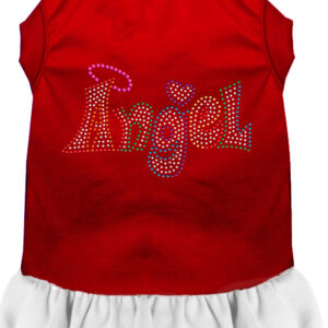 Technicolor Angel Rhinestone Pet Dress Red with White XL
