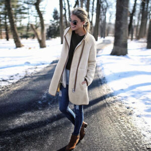 Color: Black, Size: L - Warm Long-sleeved Plush Cardigan Jacket Fashion Stand Collar Coat Zip Button Women's Coat