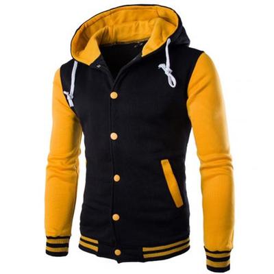 Size: XL, Color: Yellow - Baseball clothing men's sweater cotton color matching cardigan single row button hoodie - Image 2