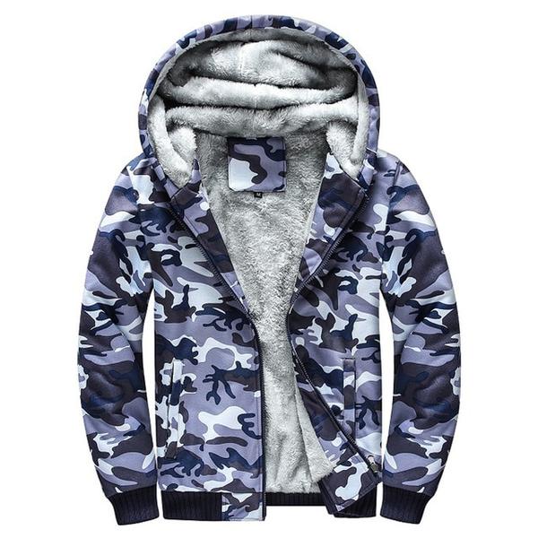 Size: XL, Color: Camouflage blue - Camouflage sweater men's youth Korean casual plus velvet thick warm jacket hooded cardigan - Image 2
