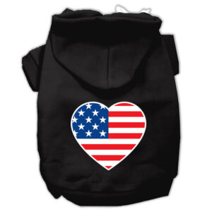 American Flag Heart Screen Print Pet Hoodies Black Size Lg