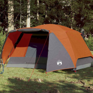 vidaXL Family Tent with Porch 6-Person Gray and Orange Waterproof