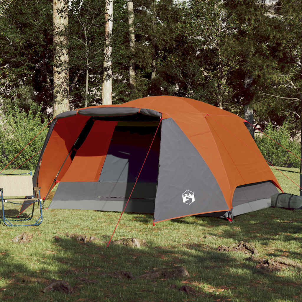 vidaXL Family Tent with Porch 6-Person Gray and Orange Waterproof - Image 3
