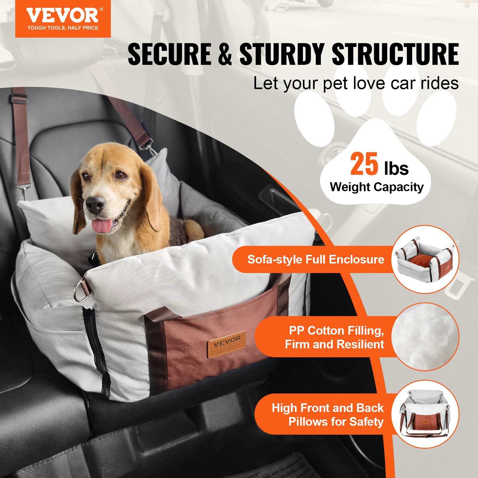 VEVOR Dog Booster Car Seat Pet Car Seat for Small Dog up to 25lbs Gray - Image 2