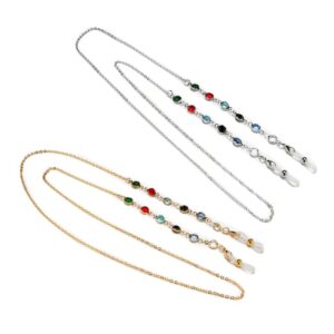2 Pcs Vintage Gold Silver Metal Eyeglass Chain Colorful Beads Reading Glasses Chain Necklace String Multipurpose Sunglasses Cord