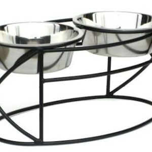 Oval Cross Double Raised Feeder Large Black