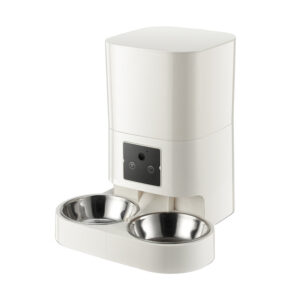 Color: Integrated White Double Bowl, Specifications: Video Version Tsclord - Timing Quantitative Remote Control Automatic Pet Feeder Cat Food Dog Food Intelligent Feeding Machine