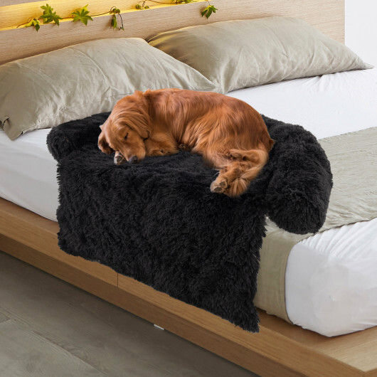 Plush Calming Dog Couch Bed with Anti-Slip Bottom-L - Color: Black - Size: L - Image 2