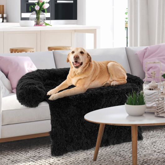 Plush Calming Dog Couch Bed with Anti-Slip Bottom-L - Color: Black - Size: L - Image 5