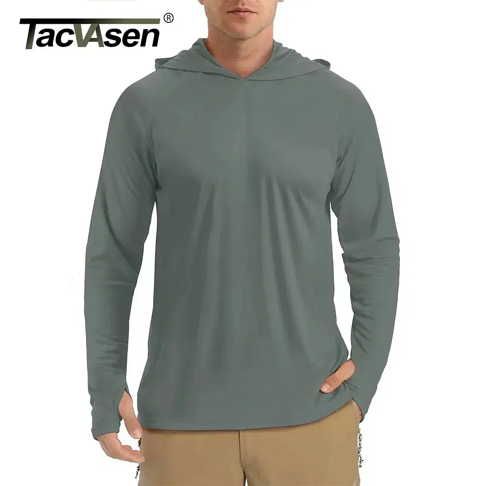 Size: XXL, Color: GRAY - TACVASEN Summer Men's Long Sleeve Sun/UV Protection T-Shirt UPF 50+ Performance Hiking Running Quick Dry Hoodie Tee Shirts - Image 3