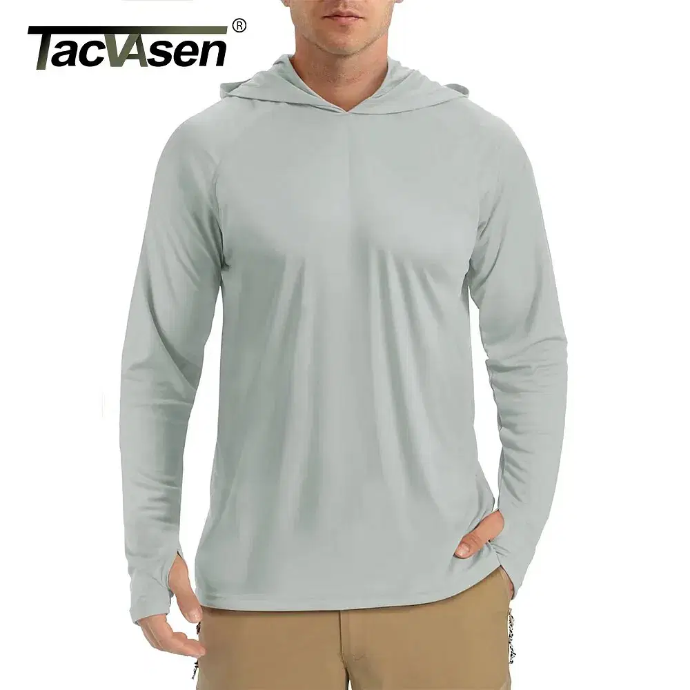 Size: XXL, Color: GRAY - TACVASEN Summer Men's Long Sleeve Sun/UV Protection T-Shirt UPF 50+ Performance Hiking Running Quick Dry Hoodie Tee Shirts - Image 2