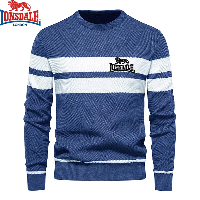Color: black, Size: XL - Embroidered LONSDALE Mens Boys Winter Stripe Sweater Thick Warm Pullovers Men's O-neck Basic Casual Slim Comfortable Sweaters - Image 2