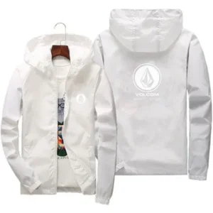 Color: WHITE, Size: XXL - Volcom - Men's and Women's Printed Jacket, a casual and comfortable windproof jacket with hood and zipper, suitable for couples,