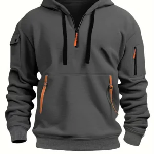 Color: Dark Grey, Size: M, Sale by Pack: Pack of 1, Ships From: CHINA - New hoodie men zipper multi pocket hoodie Spring Winter Fleece Warm Sweatshirt Fashion Streetwear Sports Hoody Solid Pullover