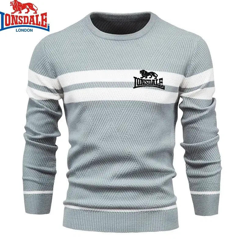 Color: black, Size: XL - Embroidered LONSDALE Mens Boys Winter Stripe Sweater Thick Warm Pullovers Men's O-neck Basic Casual Slim Comfortable Sweaters - Image 3