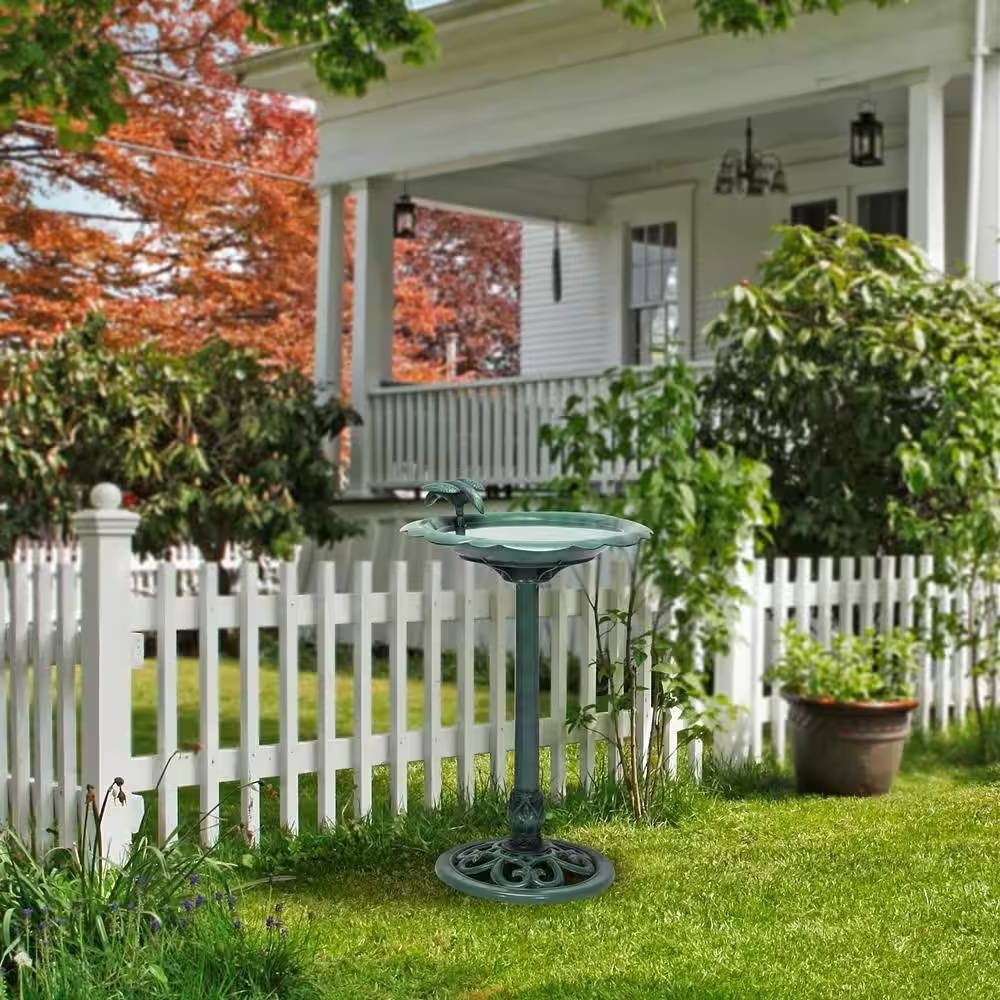 Outdoor Polypropylene Weather Resistant Bird Bath in Dark Green Finish - Image 2