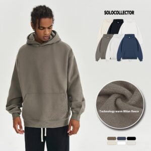 Fleece-lined Hooded Solid Color Loose Thick Trendy Brand Men