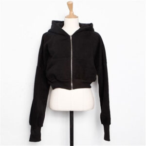 Style: Black without velvet, Size: M - Autumn And Winter New Fashion Zipper Coat Pure Cotton High-grade Hooded American Short Sports Sweater
